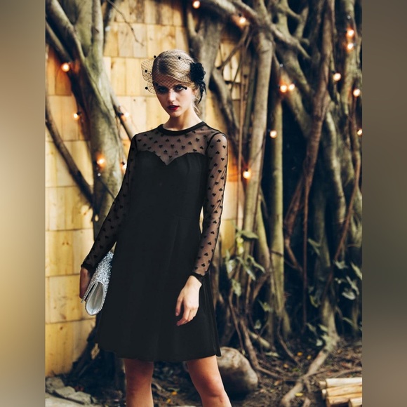 Allegra K Women's Heart Mesh Sheer Long Sleeve Gothic Halloween Party Dress - Picture 2 of 4